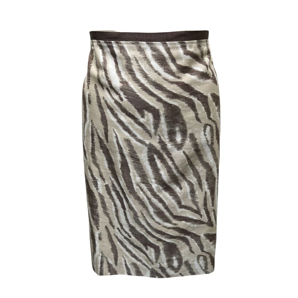 LOFT  Ann Taylor Skirt Zebra Print Silk Brown Cream Blend Lined Pencil 10